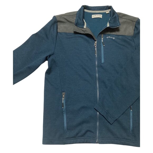 Orvis Men's Medium Full-Zip Blue Jacket With Pockets Contrasting Shoulder Panel - Picture 3 of 8